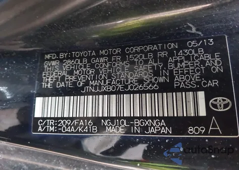 2014 Scion Iq from USA, damaged, VIN JTNJJXB07EJ026566